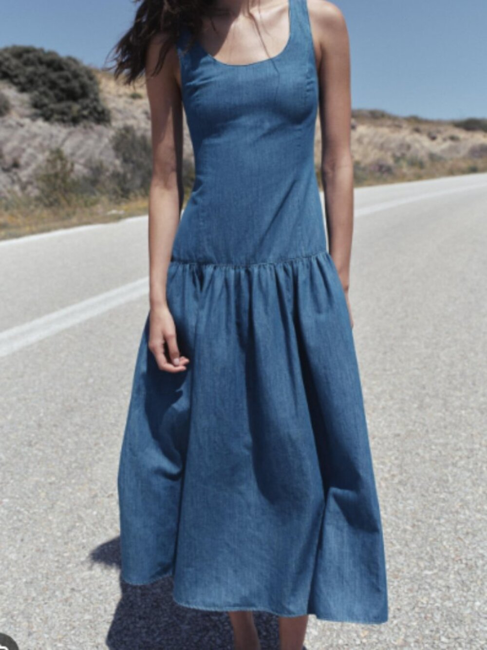 Zara Midi Cape Skirt Dress Blue Lightweight Denim Maxi Medium NWT Coastal